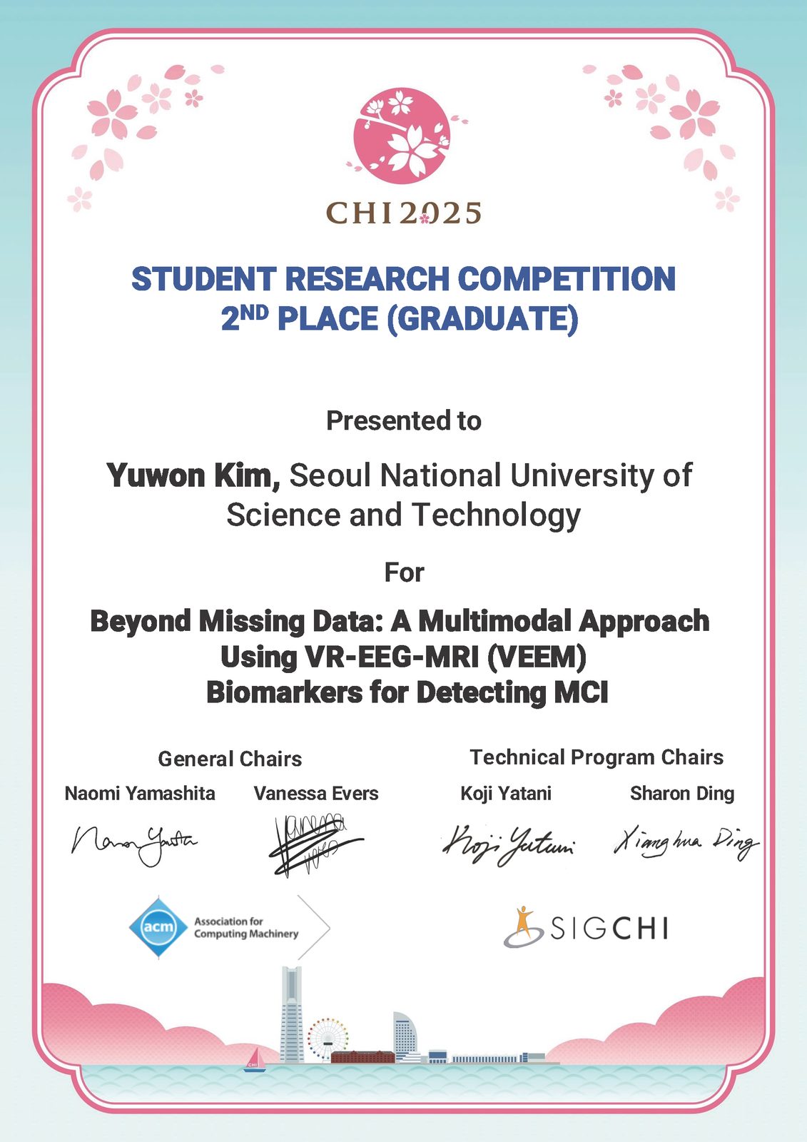 Yuwon Kim Awarded 2nd place Award at Student Research Competition in CHI 2025