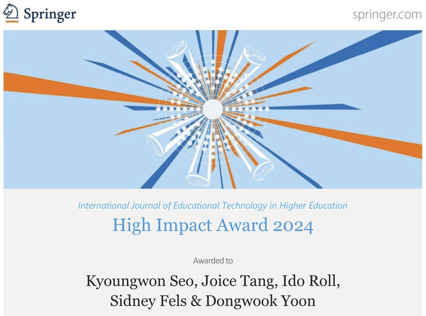 Prof. Kyoungwon Seo Awarded High Impact Paper Award at ETHE (SSCI, Top 1%)